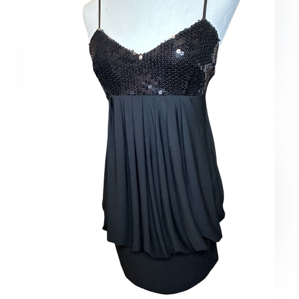 Black Sequin spaghetti strap Cocktail or formal‎ dance mini skirt Dress, sz 9/10